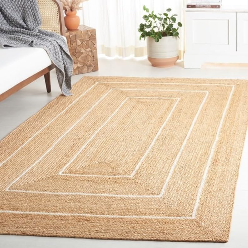 Jute Rug Handwoven Natural Braided Carpets for Bedroom Living Room Dining Room