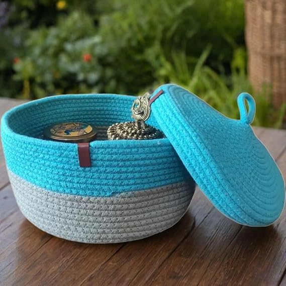 Jute Basket with Lid Storage | Designer Baskets | Storage/Shelves Baskets