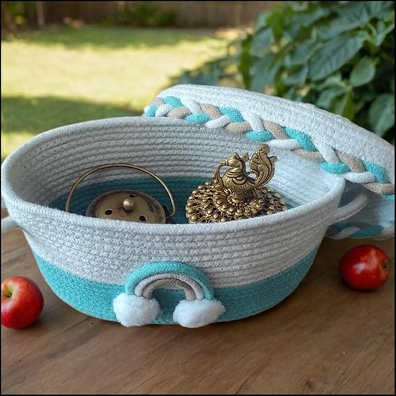 Cute Jute Basket with Lid Storage | Designer Baskets | Storage/Shelves Baskets