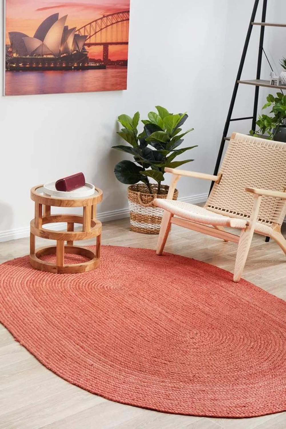 Tapis en jute rouge bohème tressé à la main en jute naturel 