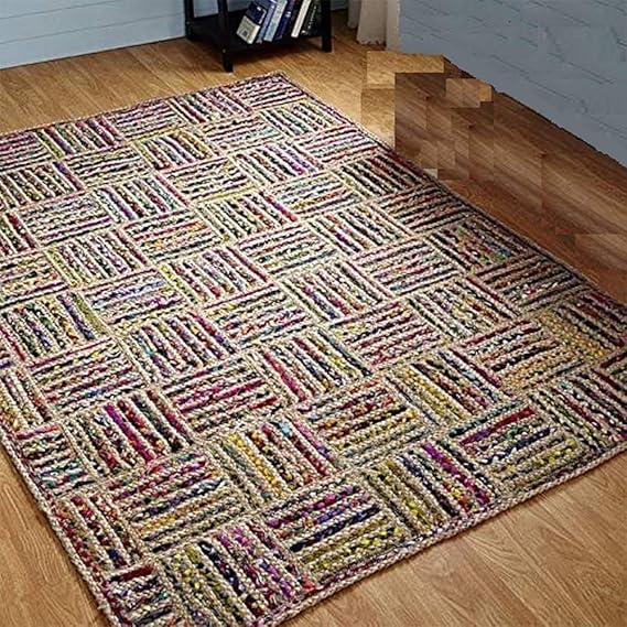 Handwoven Jute Area Rug, Natural [ Living Room ] and Bedroom,Floor Carpet,DINNIG Room Table