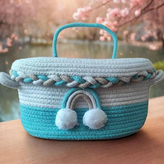 Cute Jute Basket with Lid Storage | Designer Baskets | Storage/Shelves Baskets