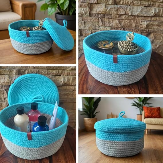 Jute Basket with Lid Storage | Designer Baskets | Storage/Shelves Baskets