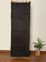 Jute And Cotton Blend Rugs, Traditional Black Footboard entryway Kilim Rug