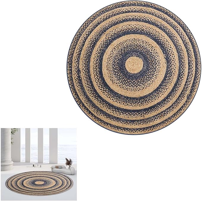 Round Jute Rug Braided Farm Modern Rug Indoor-Outdoor Use