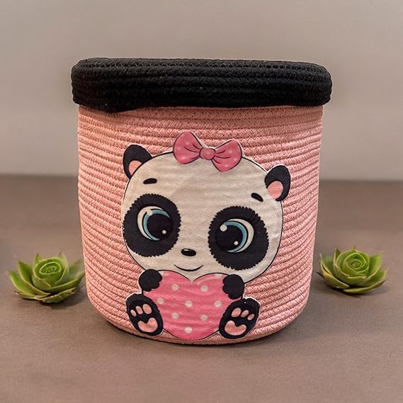 Basket with Beautiful Characters - Rope Storage Basket for Baby Diaper,Panda