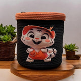 Kids Lid Basket with Beautiful Characters - Rope Storage Basket for Baby Diaper,Cutee