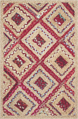 Natural-Red Diamond Braided Jute Rug For Living Room