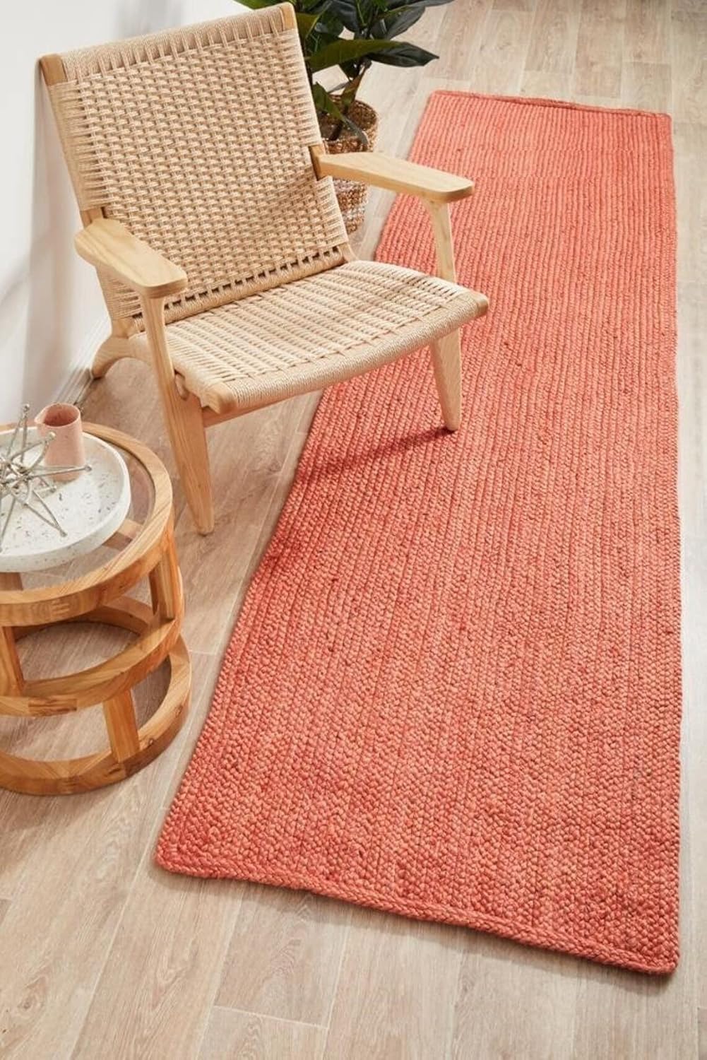 Tapis en jute rouge bohème tressé à la main en jute naturel 