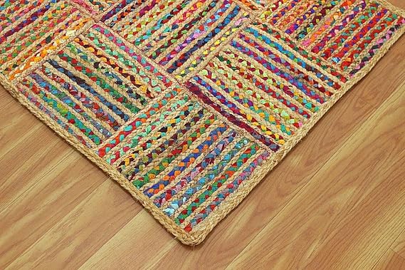 Handwoven Jute Area Rug, Natural [ Living Room ] and Bedroom,Floor Carpet,DINNIG Room Table