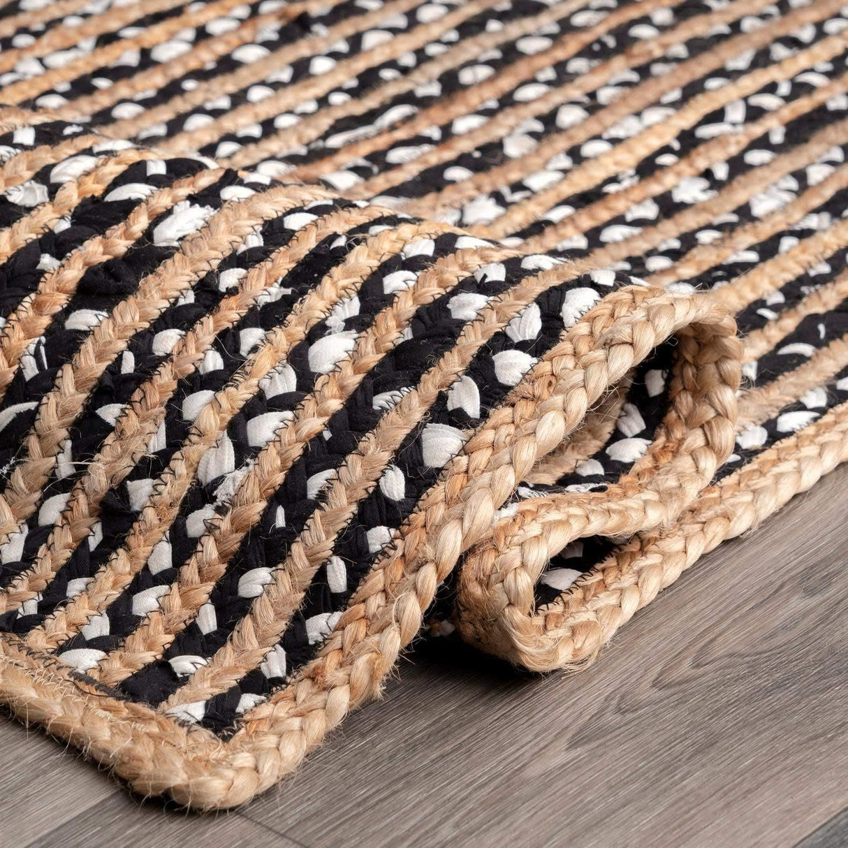 Black & White Cotton-Jute Braided Natural Jute Rugs