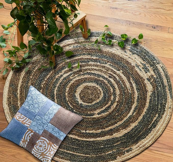 Round Jute Rug Braided Farm Modern Rug Indoor-Outdoor Use