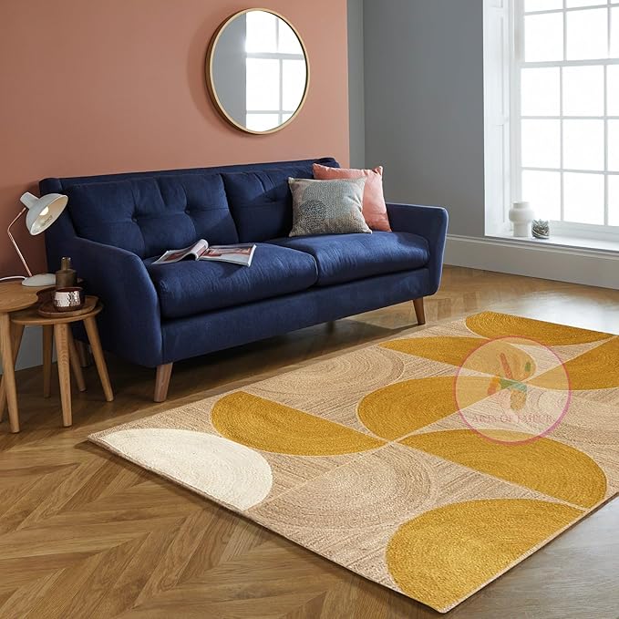 Indian Natural Fiber Jute Area Rug Geometric Pattern Rug for Living Room Bedroom Indoor