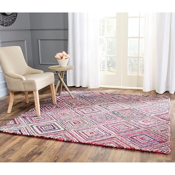 Handmade Abstract Geometric Diamond Multicolored Cotton Area Rug