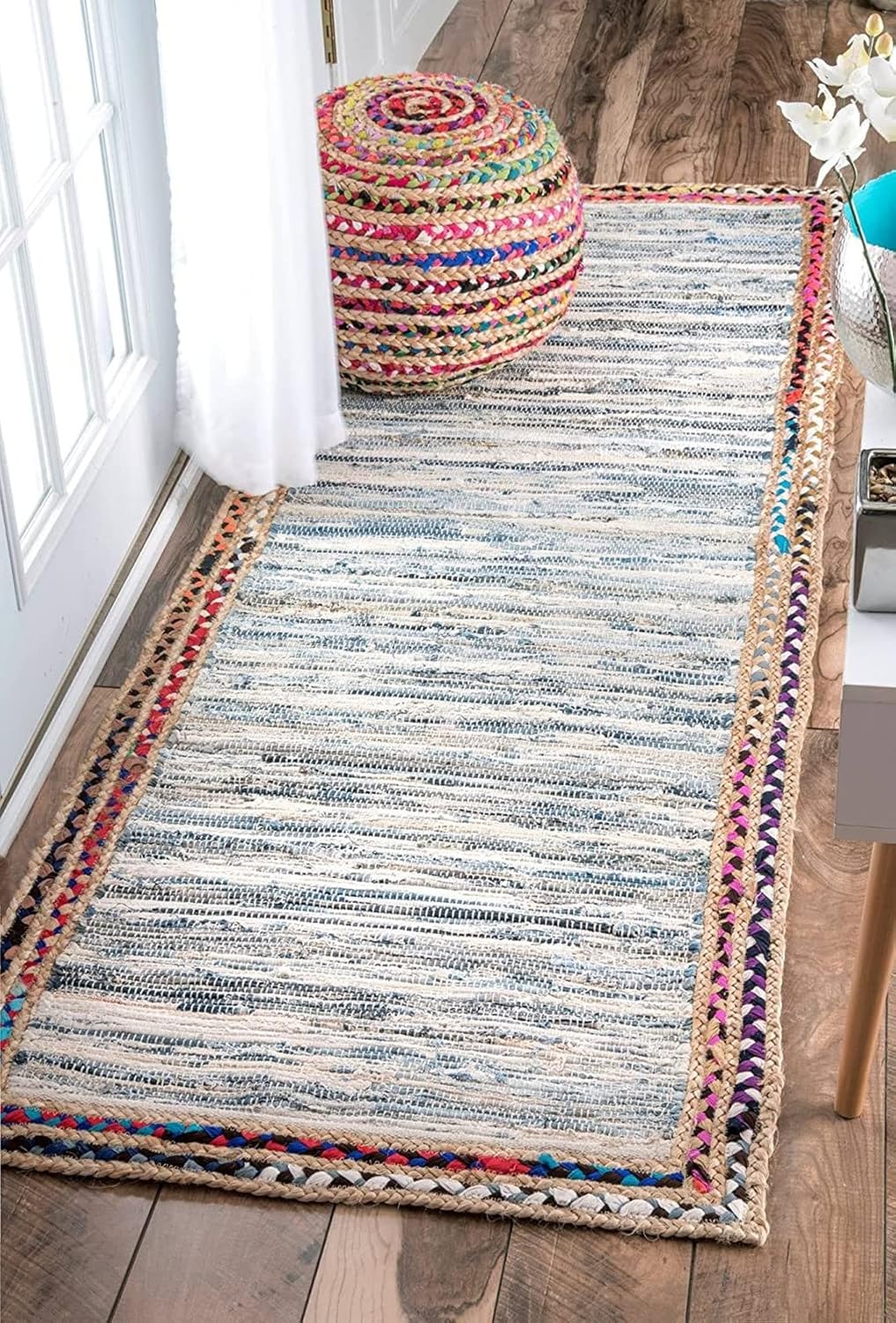 Denim Jute Rugs For Living Room ,Blue Hemp-Denim-Jute Cotton Mix Rugs