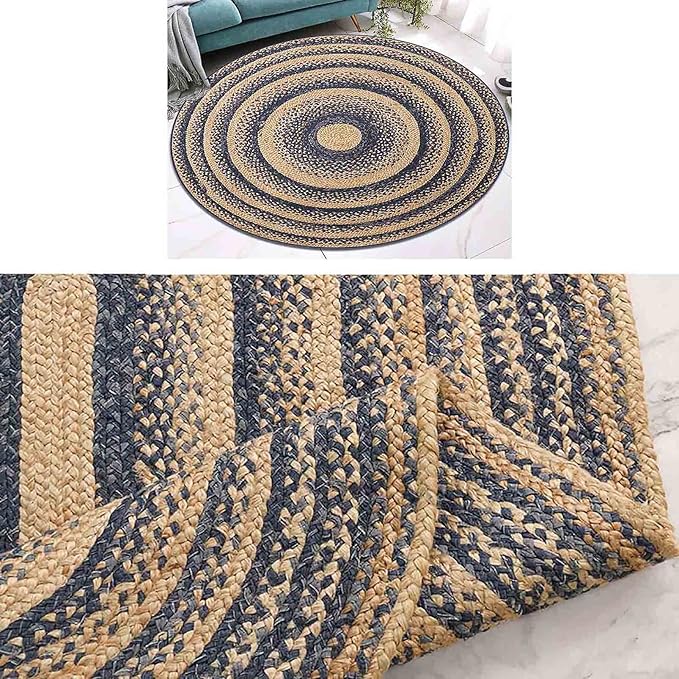 Round Jute Rug Braided Farm Modern Rug Indoor-Outdoor Use