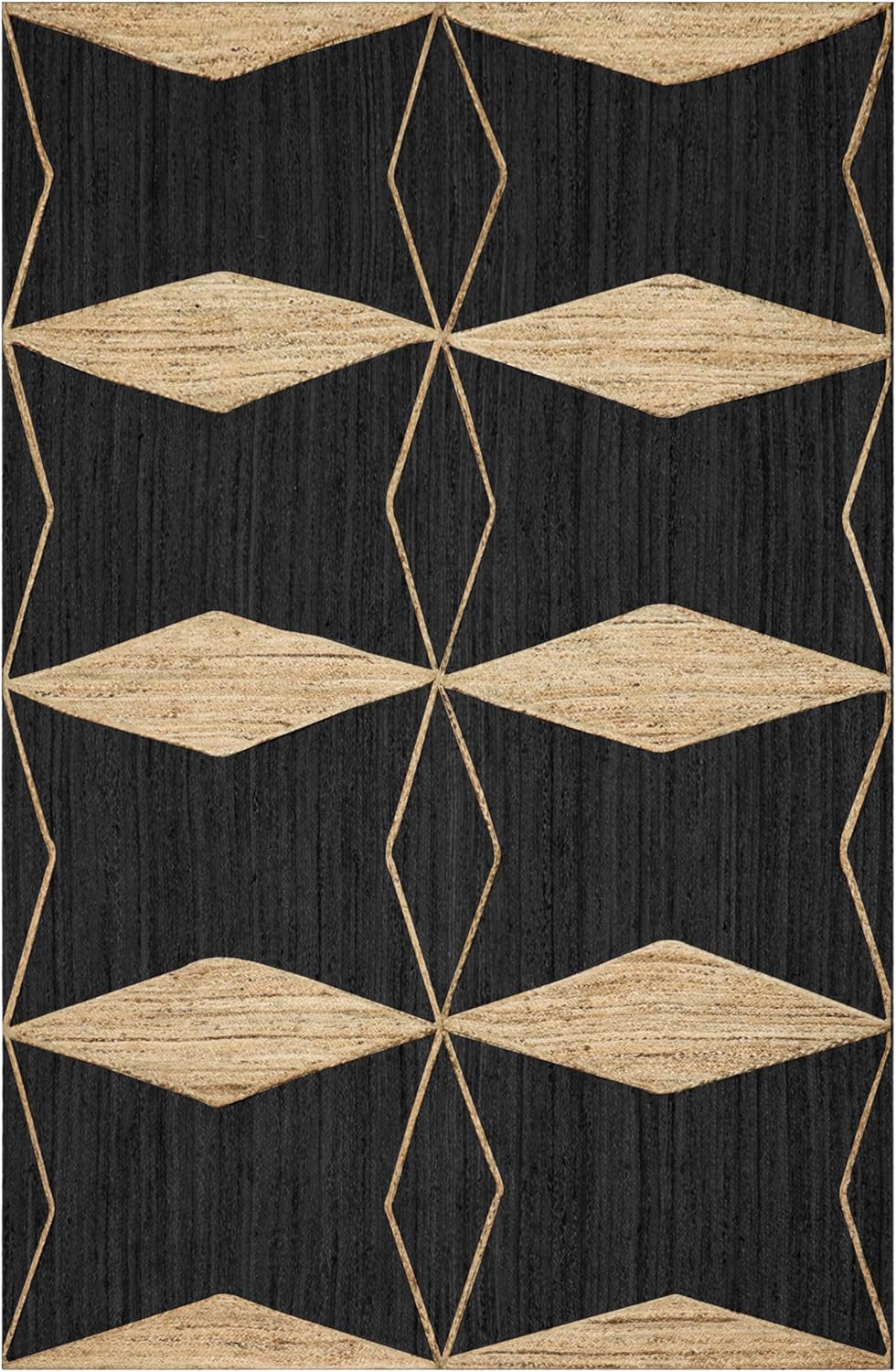 Black Beige Jute Area Rug Hand Woven Flatweave Rugs for all Bedrooms