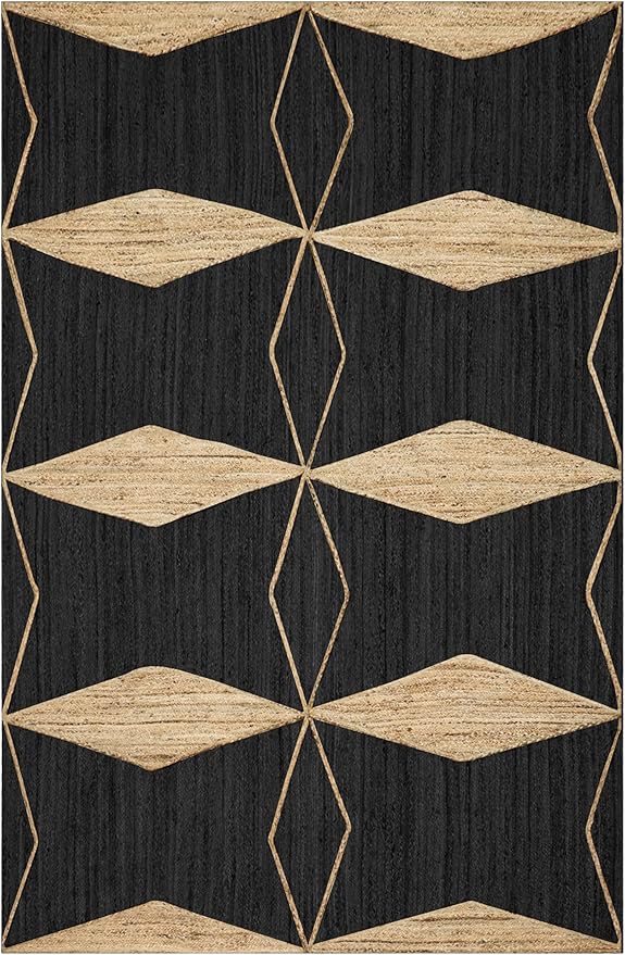 Black Beige Jute Area Rug Hand Woven Flatweave Rugs for all Bedrooms