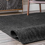 Tapis en jute noir bohème tressé à la main en jute naturel 