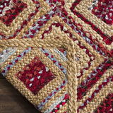 Natural-Red Diamond Braided Jute Rug For Living Room