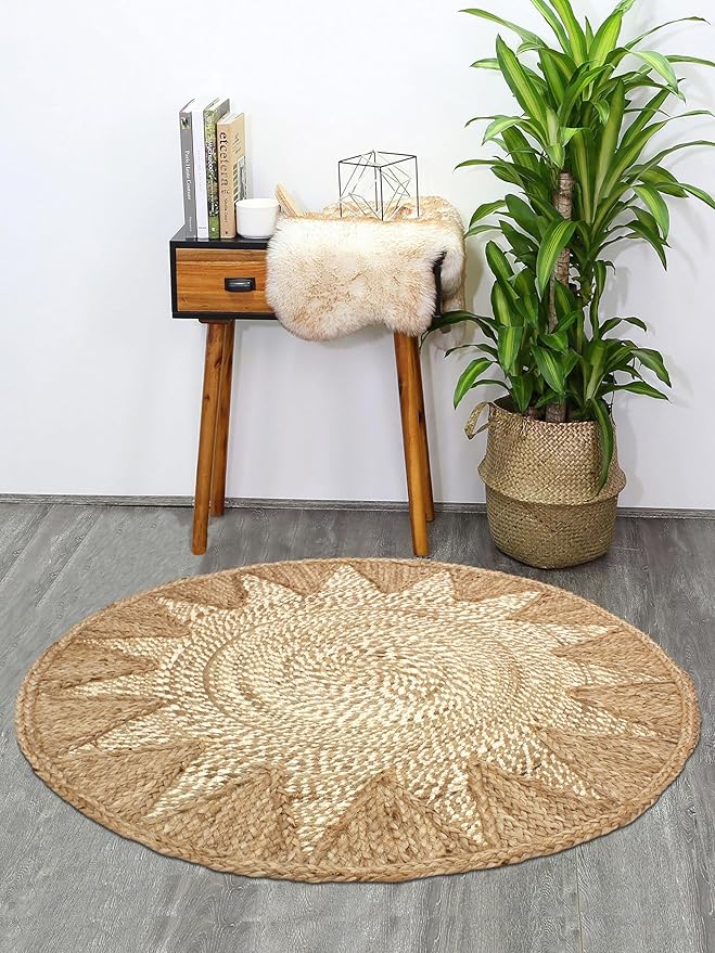 Braided Carpet Rugs|Round Traditional Design Jute Door mat|Mat for Bedroom,Living Room,Dining Room