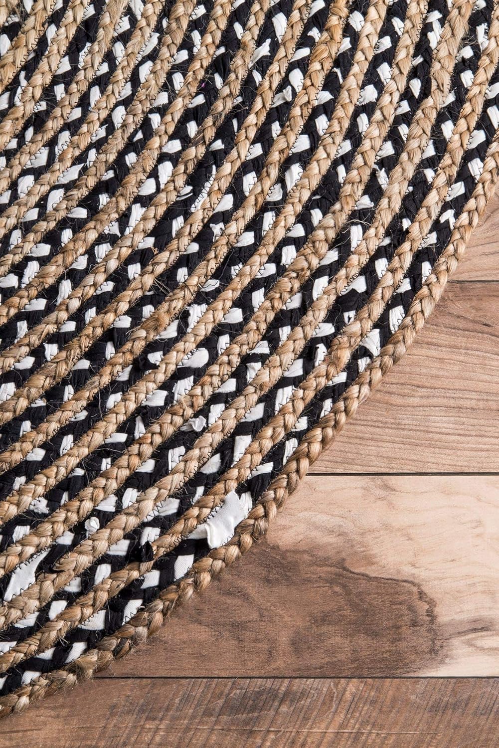 Black & White Cotton-Jute Braided Natural Jute Rugs