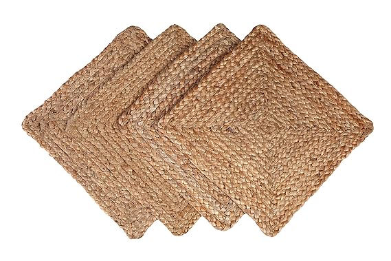 Jute Braided Placemats Set of 4 Reversible, 100% Jute,  Jute Placemats for Dining Table