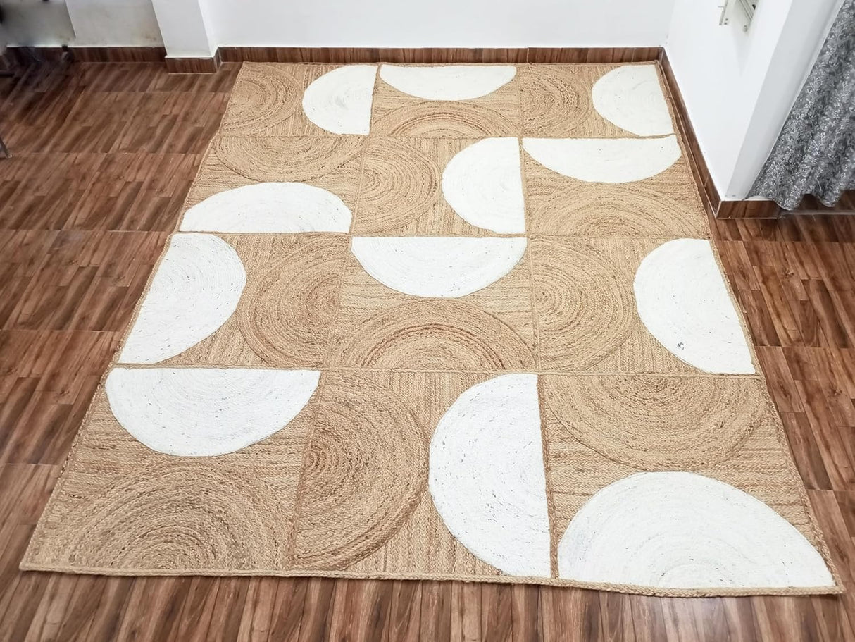 Indian Natural Fiber Jute Area Rug Geometric Pattern Rug for Living Room Bedroom Indoor