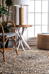 Black & White Cotton-Jute Braided Natural Jute Rugs