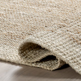 Ivory Classic Striped Border Jute Area Rug