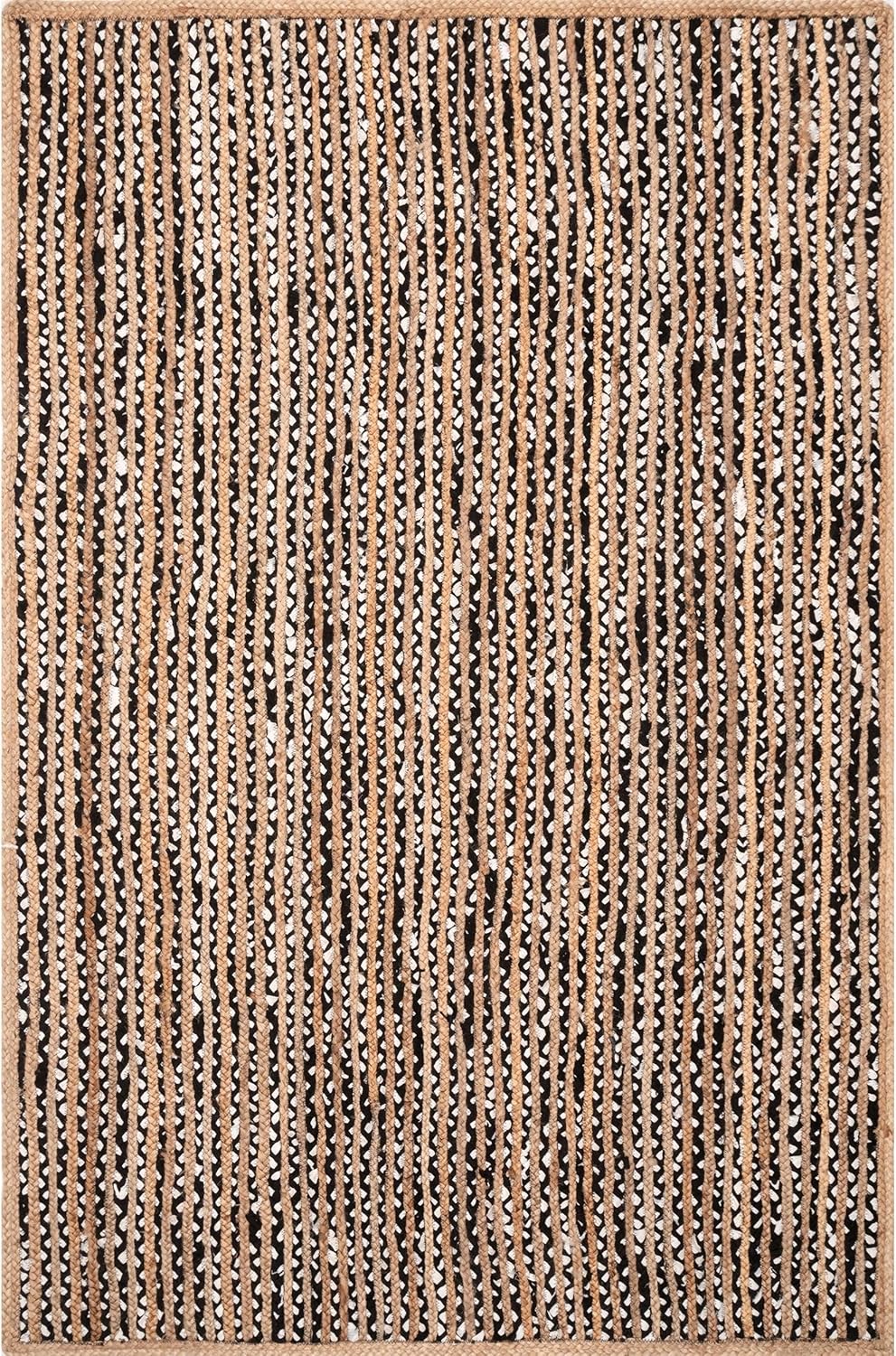 Black & White Cotton-Jute Braided Natural Jute Rugs