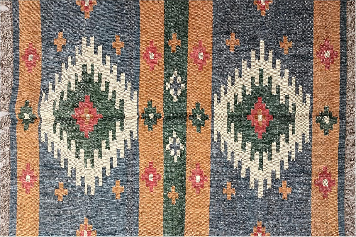 Dhurrie Rug for Living and Bedroom Handmade Flat- Woven Traditional Pettern Indian Kilim Rugs