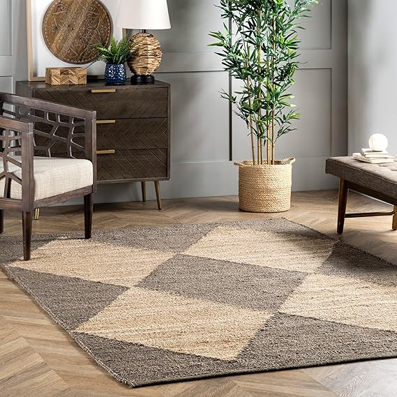 Diamond Jute Area Rug, Neutral Rug Living Room Rug Entryway Hallway Kitchen