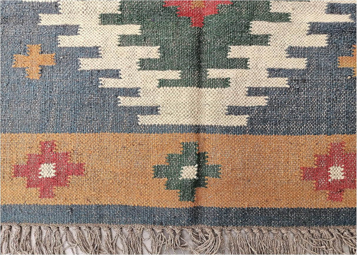 Dhurrie Rug for Living and Bedroom Handmade Flat- Woven Traditional Pettern Indian Kilim Rugs