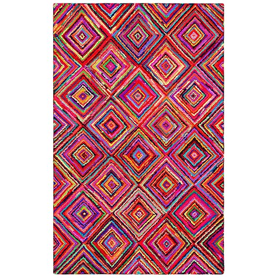 Handmade Abstract Geometric Diamond Multicolored Cotton Area Rug