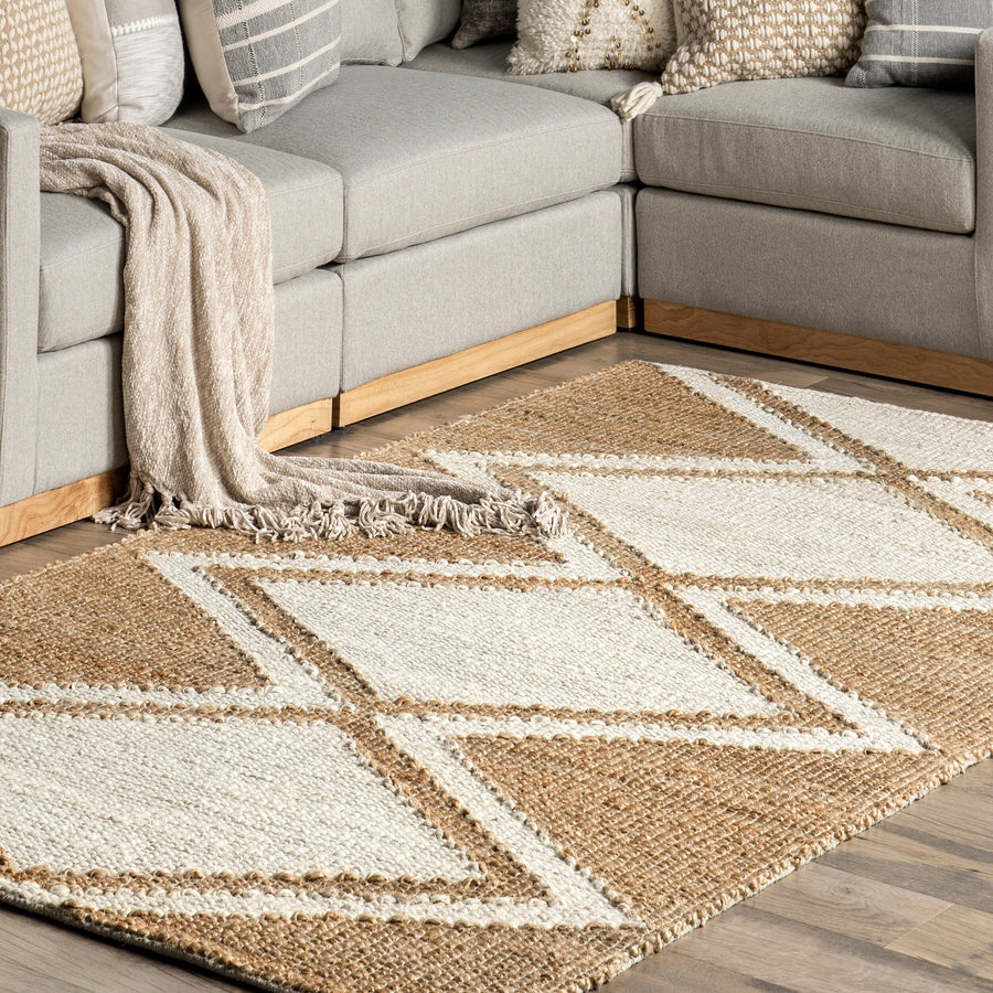 Beige And White Natural Jute Rugs , Moroccan Jute Area Rug