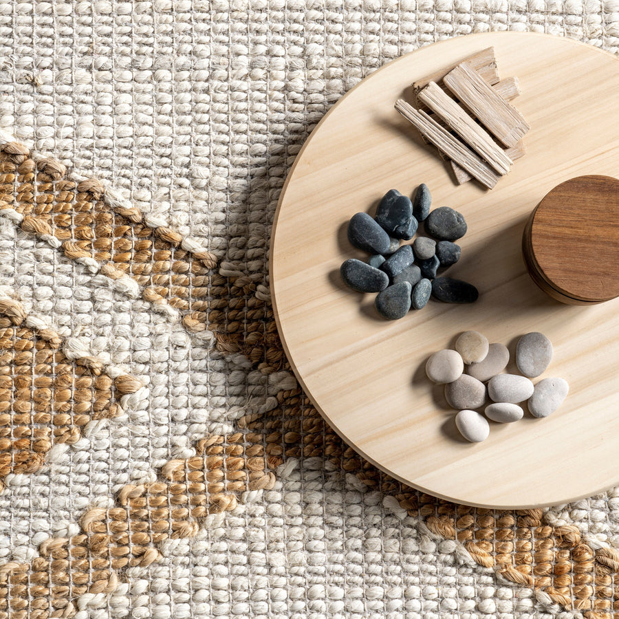 Beige And White Natural Jute Rugs , Moroccan Jute Area Rug