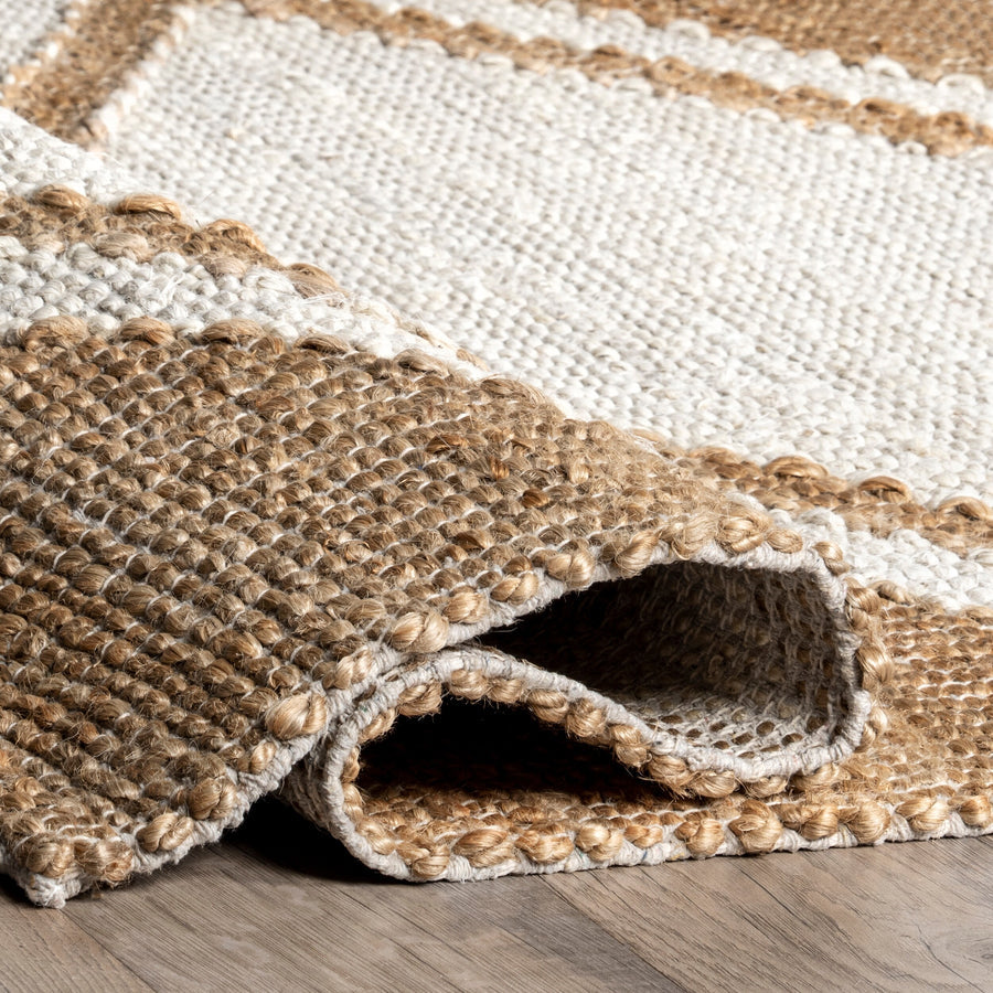 Beige And White Natural Jute Rugs , Moroccan Jute Area Rug