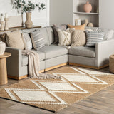 Beige And White Natural Jute Rugs , Moroccan Jute Area Rug