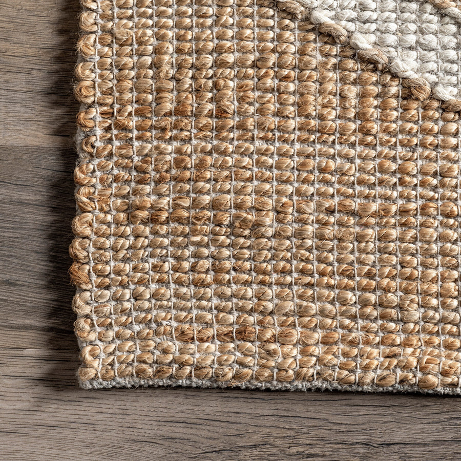 Beige And White Natural Jute Rugs , Moroccan Jute Area Rug