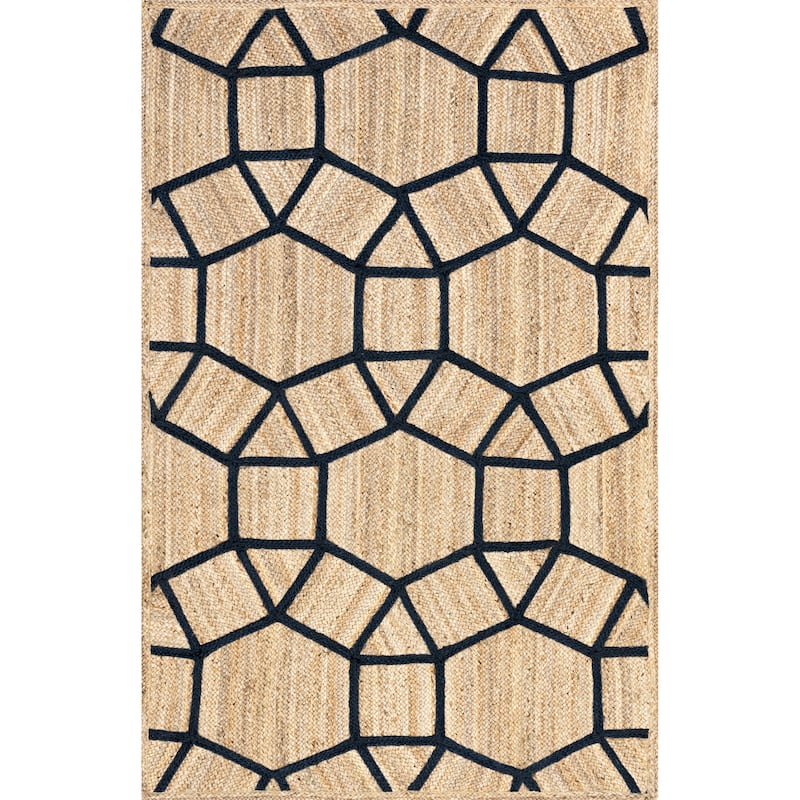 Black & Beige Jute Area Rug