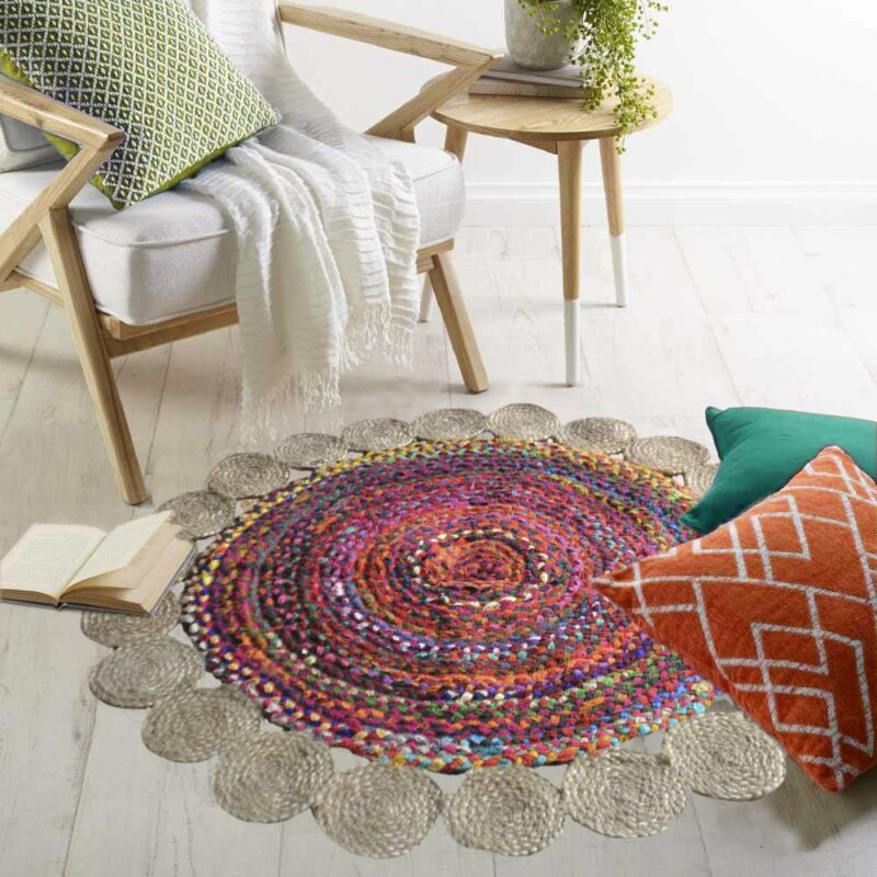 Jute With Chindi Floral Mat – Natural Rugs – Braided Area Rug