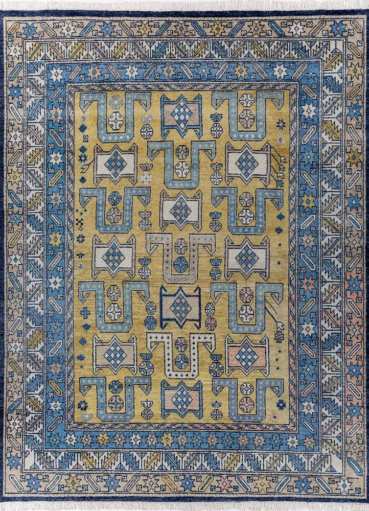 Savana Green/Medieval Blue Hand Knotted Persian Rugs