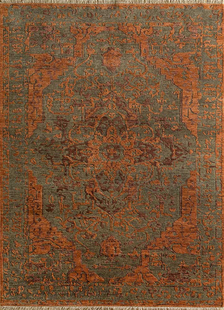 Savana Gray Brown/Red Orange Hand Knotted Persian Rugs