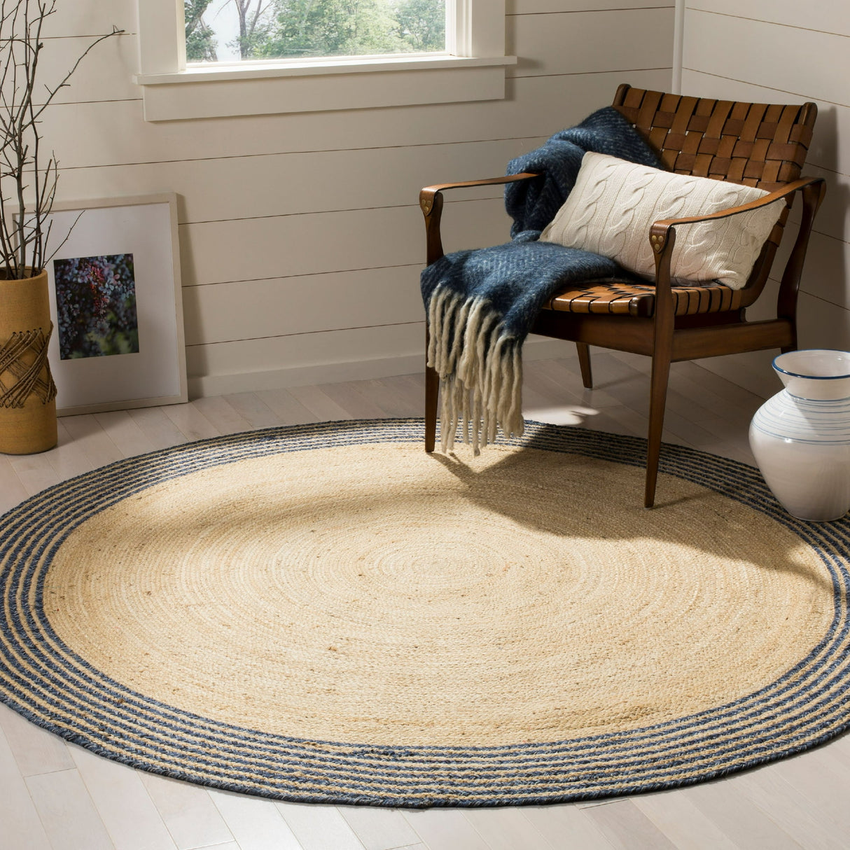 Braided Area Rug, Handwoven Cotton Jute Rug