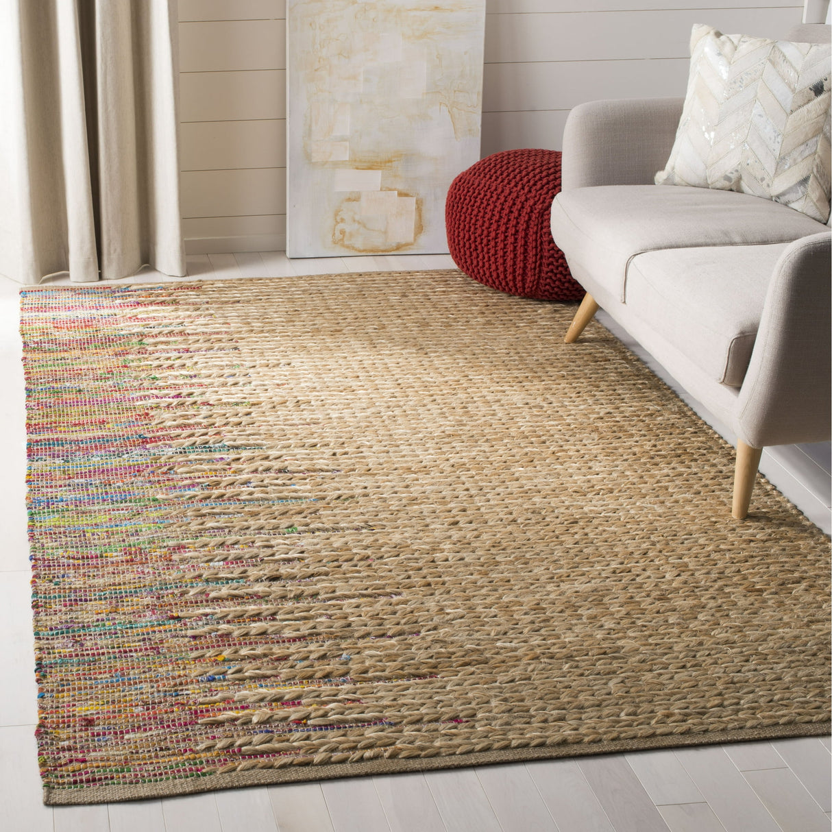 Beautiful Multicolor Jute Chindi Cotton Rug