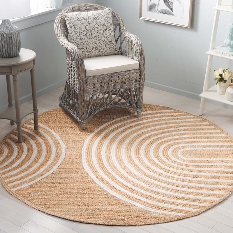 Bordered Natural Jute Braided Rug