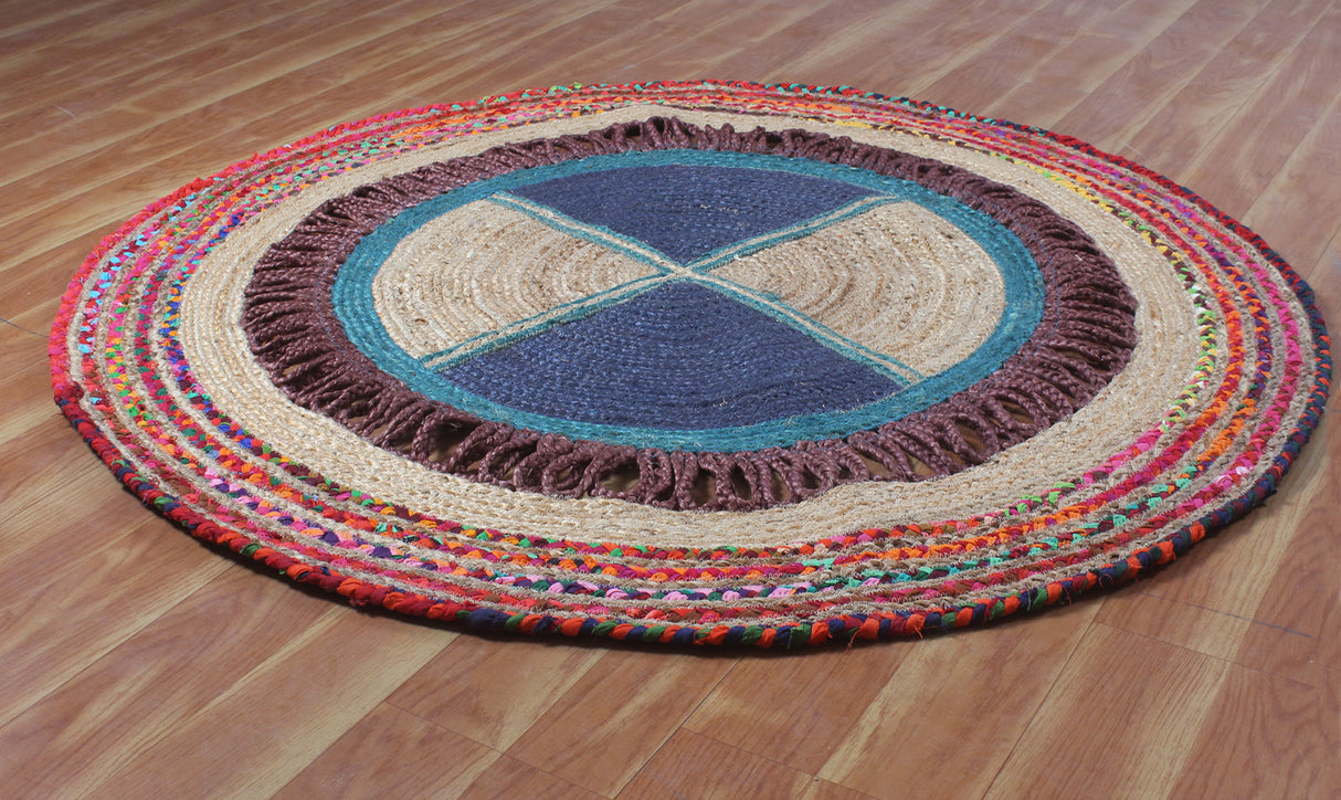 Indian Handmade Round Rug Outdoor Doormats Cotton Jute Rug Braiged Chindi Floor Rug Kitchen Living Room Rug