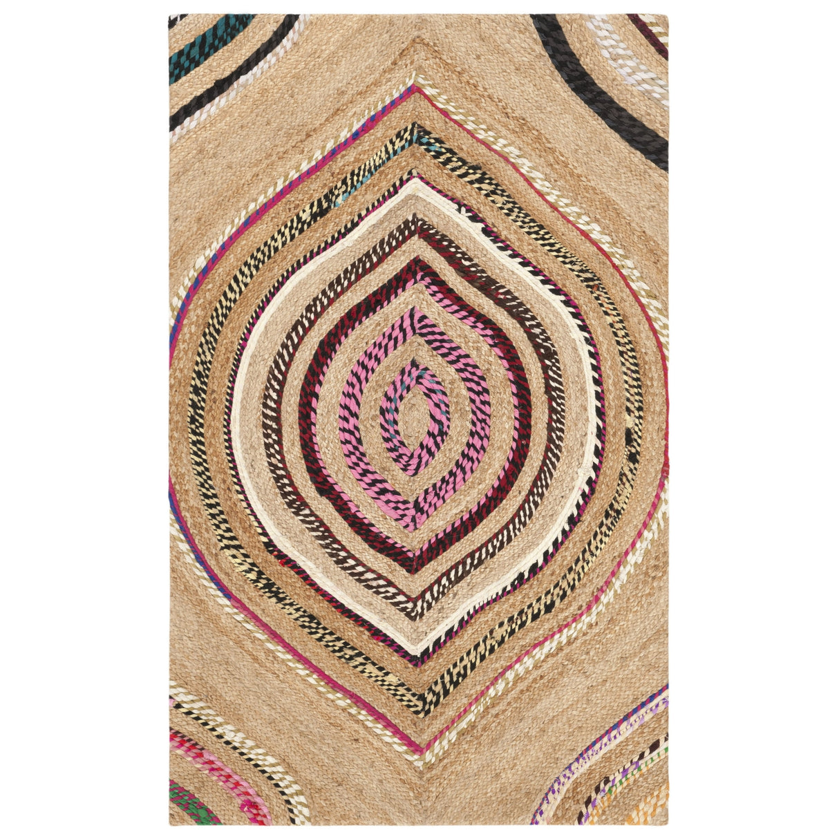 Natural/Multicolor Braided Jute Area Rug