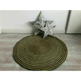 Round Handmade Green Hand Braided Jute Rug Rustic Area Rug Carpet Door Mat